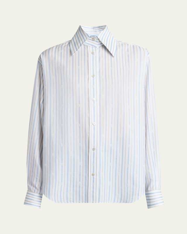 Stripe Skull Embroidered Button Down Shirt